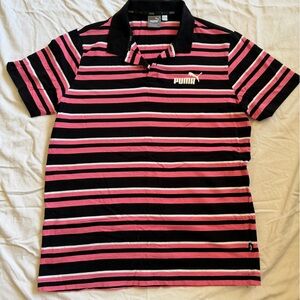 Puma Men's Polo Shirt with Black and Pink Stripes